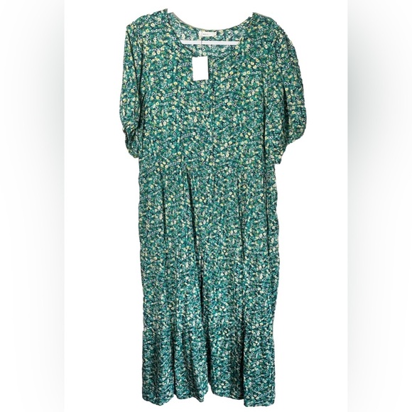 NWT A.L.C. Blue/Green Floral Feminine Puff Sleeve Button Down Maxi Size XL - Picture 2 of 8